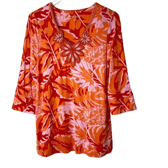 Soft Surroundings Del Rio Beaded Floral Tunic 3/4 Sleeves XS - Picture 6 of 12